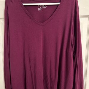 Terra & Sky Maroon Long Sleeve V-Neck Top